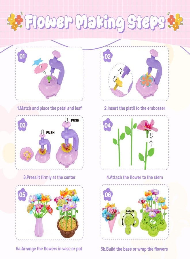 Zappyway Fabric Flower Bouquets Toys - Creative DIY Crafts for Girls Ages 4-8, Unique Floral Market Toy, Inspiring Arts & Crafts Educational Set, Perfect for Preschool Learning and Birthday Gifts - Image 4